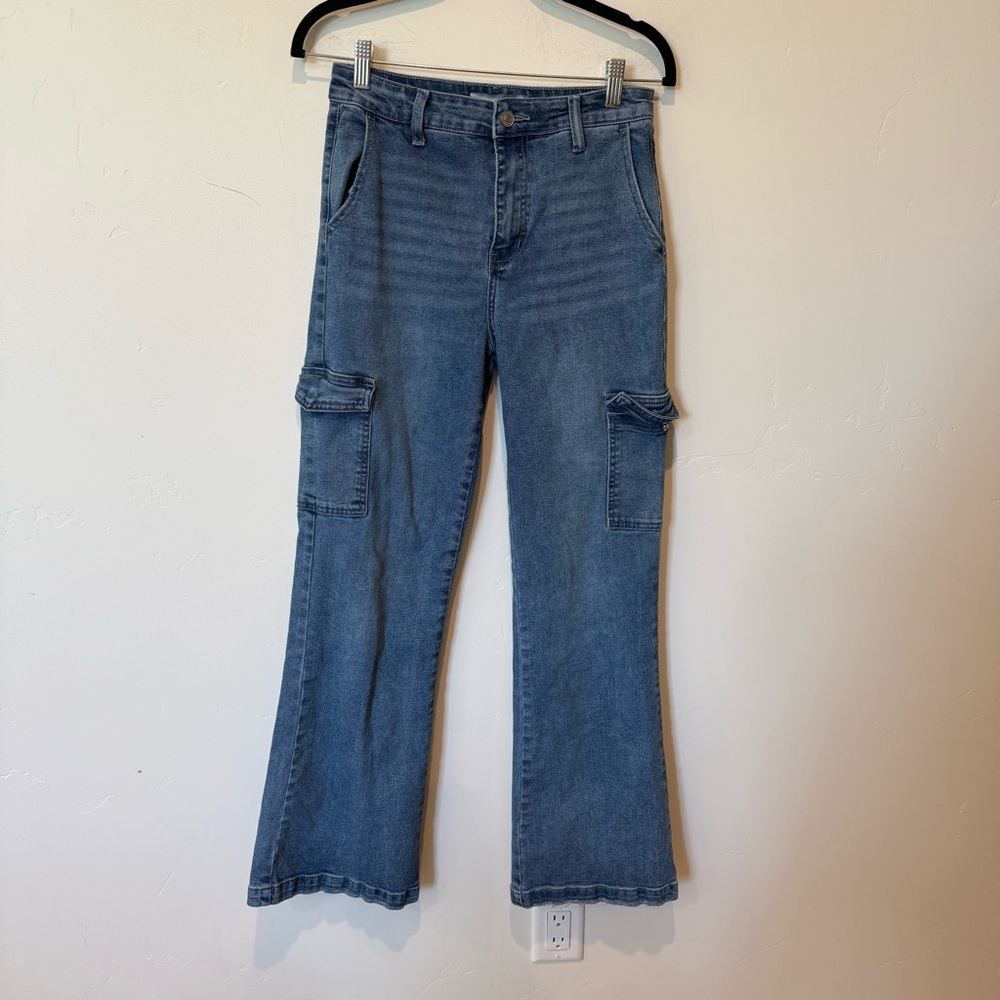 Kancan Women’s Estilo Wide Leg Cargo Blue Jeans Size 5 26 Boho Denim